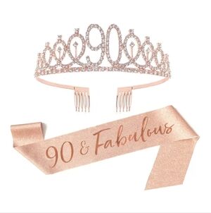 90th Birthday Sash & Glittering Rose Gold Tiara - NEW